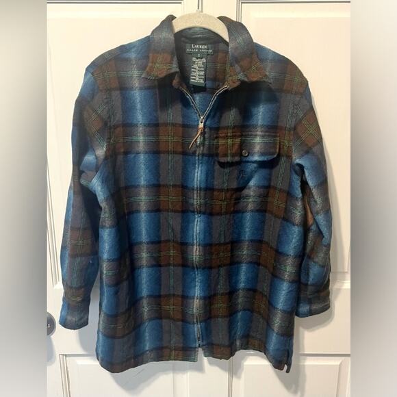 Ralph Lauren Blue Brown Plaid Utility Jacket elbow pads Small - Picture 1 of 5